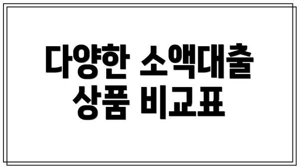 다양한 소액대출 상품 비교표