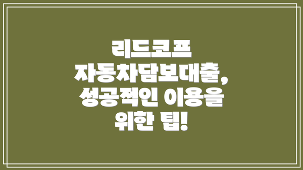 리드코프 자동차담보대출, 성공적인 이용을 위한 팁!