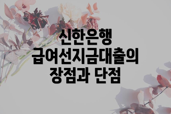 신한은행 급여선지금대출의 장점과 단점