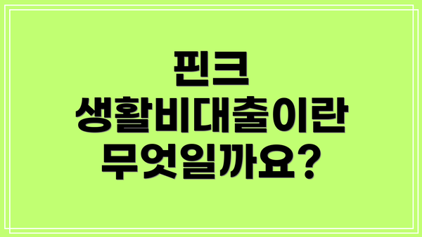핀크 생활비대출이란 무엇일까요?