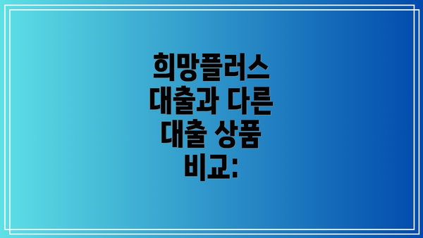 희망플러스 대출과 다른 대출 상품 비교:
