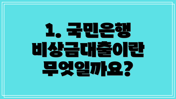 1. 국민은행 비상금대출이란 무엇일까요?