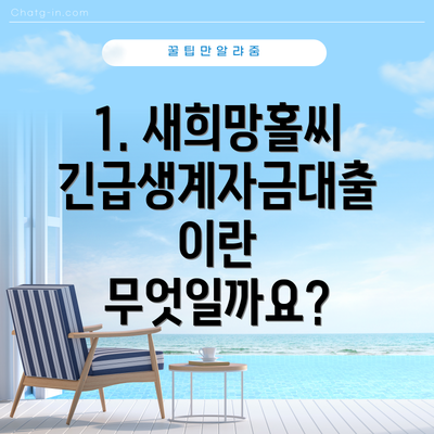 1. 새희망홀씨 긴급생계자금대출이란 무엇일까요?