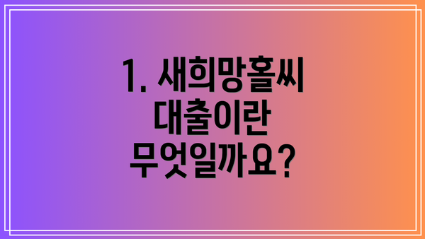 1. 새희망홀씨 대출이란 무엇일까요?