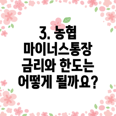 3. 농협 마이너스통장 금리와 한도는 어떻게 될까요?