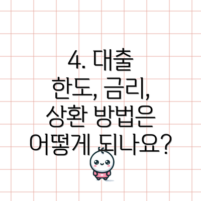 4. 대출 한도, 금리, 상환 방법은 어떻게 되나요?