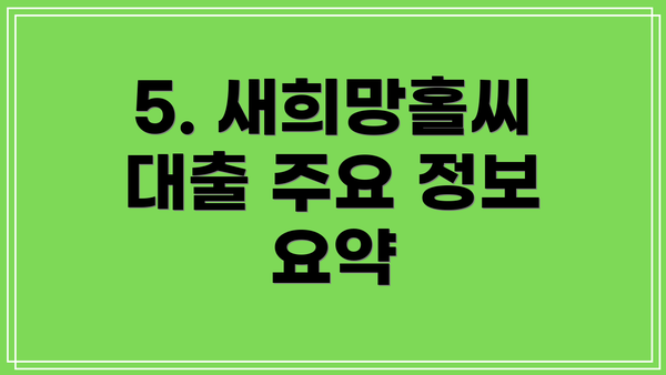 5. 새희망홀씨 대출 주요 정보 요약