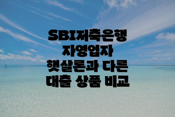SBI저축은행 자영업자 햇살론과 다른 대출 상품 비교