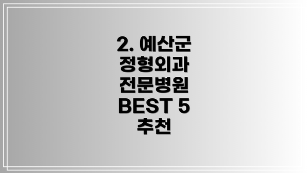 2. 예산군 정형외과 전문병원 BEST 5 추천