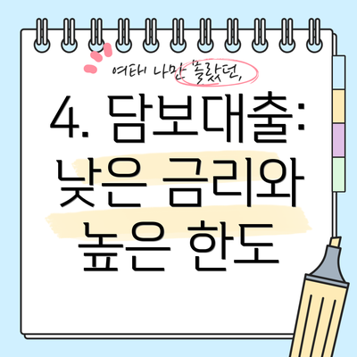 4. 담보대출: 낮은 금리와 높은 한도