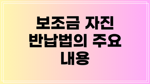 보조금 자진 반납법의 주요 내용